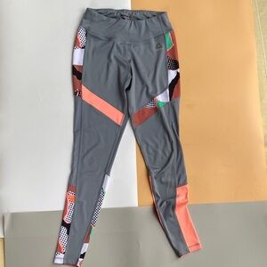 Reebok Gray Leggings with Green and Coral Accents